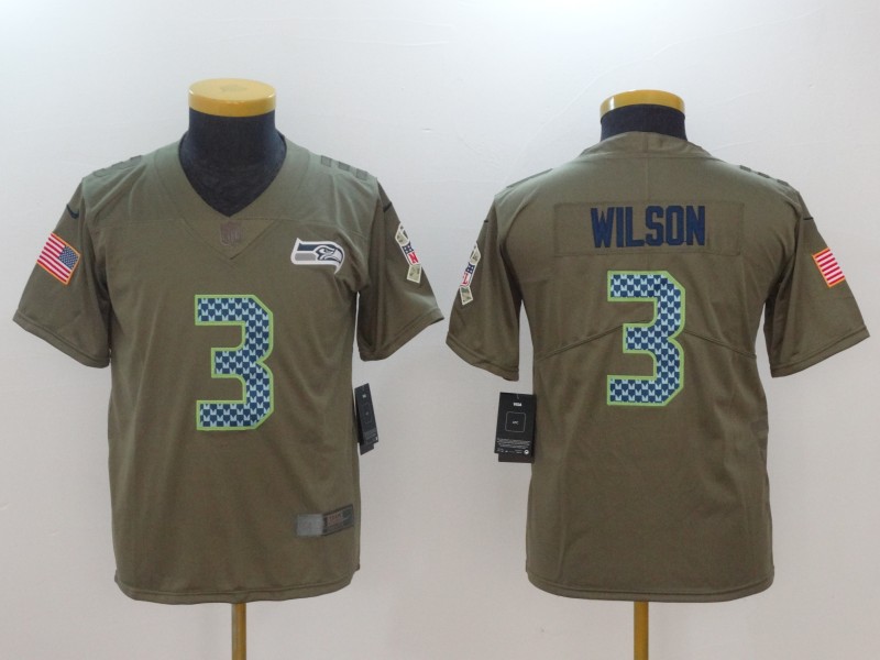 Youth Seattle Seahawks #3 Wilson Nike Olive Salute To Service Limited NFL Jerseys